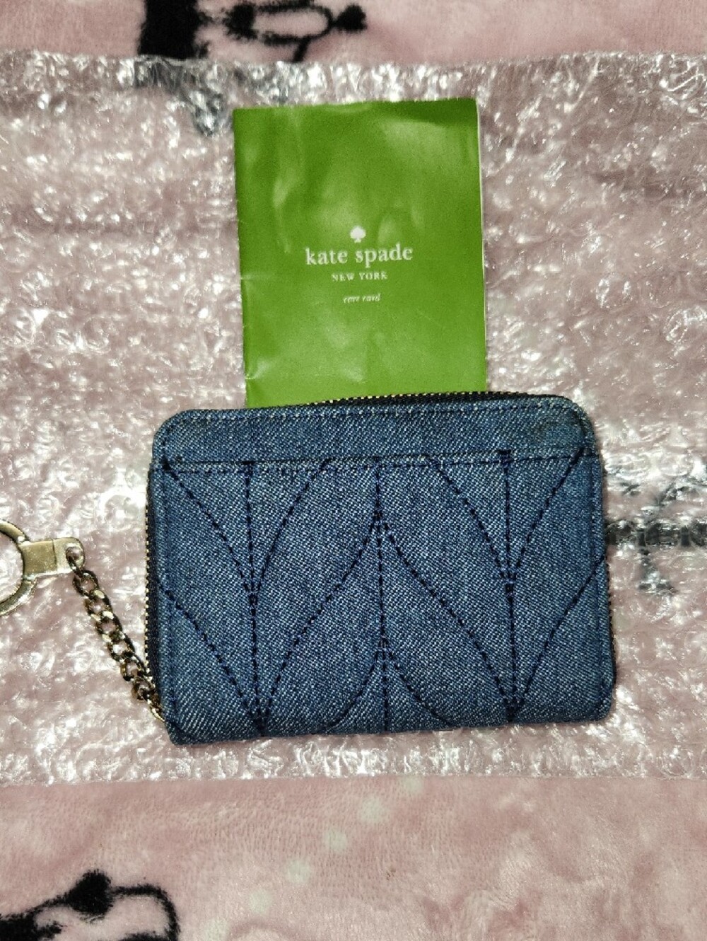 kate spade Quilted Denim Zip Card Case Wallet - Navy Blue - Picture 3 of 13